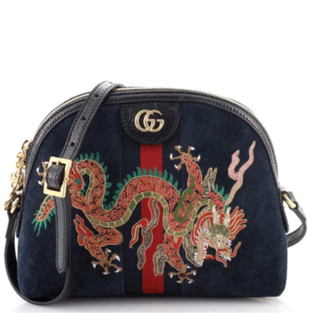 gucci ophidia dragon shoulder bag embroidered suede small